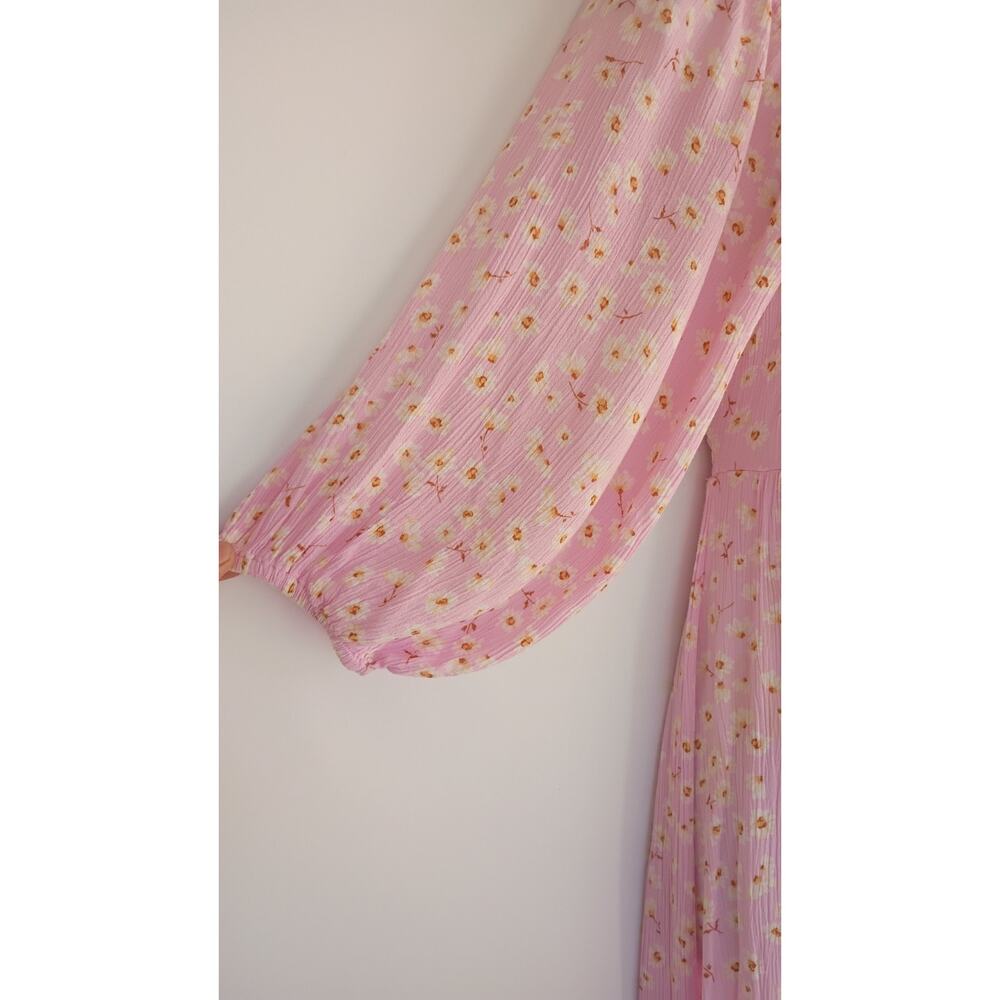 BillaBong Swept Away Midi Dress Pink Floral Puff Sleeve Smocked Cottagecore M - Picture 11 of 16